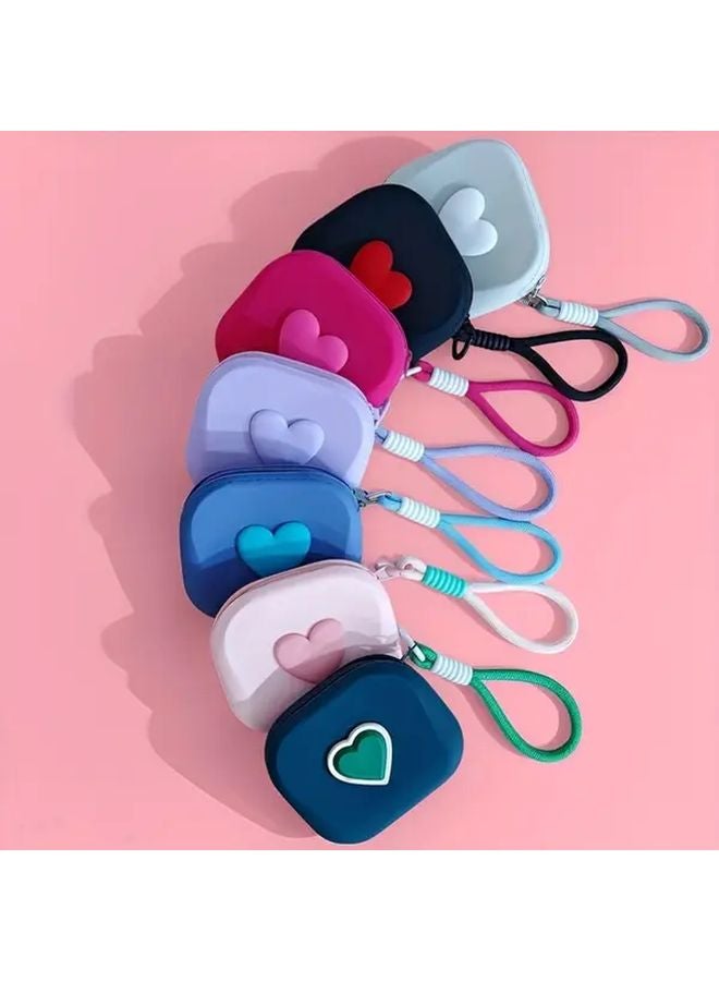 Green Mini Heart Shaped Silicone Wallet Coin Purse Portable Storage For Lipstick Keys Cards - Image 1